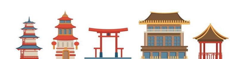 Japanese and Chinese architecture and exteriors vector