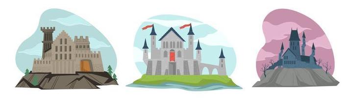 castillo medieval gótico con púas y cintas vector