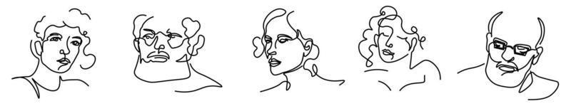 Portrait of people, abstract line art sketches vector