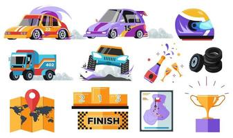 Rally and car race and chase, victory and award vector