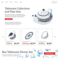 Tableware collections and plates sets website vector