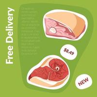 entrega gratuita de carne fresca, banner promocional para tienda vector