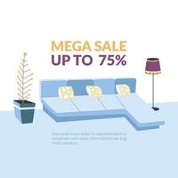Furniture shop mega sale up to 75 promo banner vector