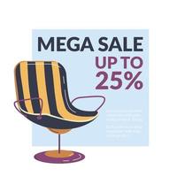 Mega sale in furniture shop, up to 25 percent vector