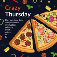 cartel de promoción de cocina italiana de pizza de jueves loco vector