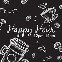 cafetería happy hour 12 a 14 pm banner promocional vector