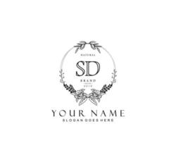 Initial SD beauty monogram and elegant logo design, handwriting logo of initial signature, wedding, fashion, floral and botanical with creative template. vector