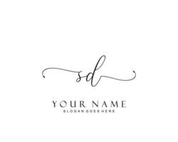 Initial SD beauty monogram and elegant logo design, handwriting logo of initial signature, wedding, fashion, floral and botanical with creative template. vector