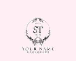 Initial ST beauty monogram and elegant logo design, handwriting logo of initial signature, wedding, fashion, floral and botanical with creative template. vector