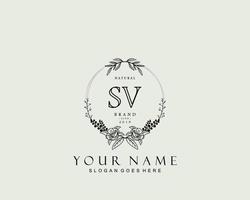 Initial SV beauty monogram and elegant logo design, handwriting logo of initial signature, wedding, fashion, floral and botanical with creative template. vector