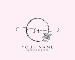 Initial SV beauty monogram and elegant logo design, handwriting logo of initial signature, wedding, fashion, floral and botanical with creative template. vector