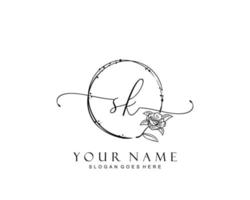 Initial SK beauty monogram and elegant logo design, handwriting logo of initial signature, wedding, fashion, floral and botanical with creative template. vector