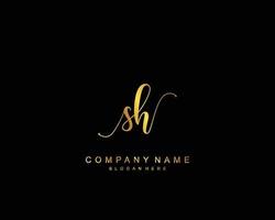 monograma inicial de belleza sh y diseño de logotipo elegante, logotipo de escritura a mano de firma inicial, boda, moda, floral y botánica con plantilla creativa. vector