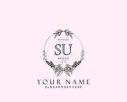 Initial SU beauty monogram and elegant logo design, handwriting logo of initial signature, wedding, fashion, floral and botanical with creative template. vector