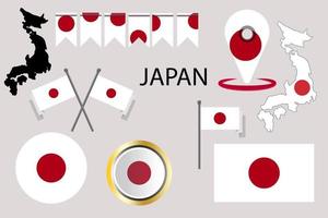 bandera y mapa del país de japón. vectores