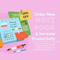 Notebook to increase productivity, purchase now vector