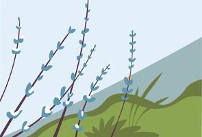 Spring landscape of flowers in bloom and mountains vector