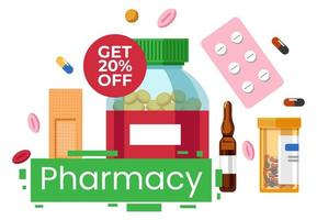 Pharmacy store 20 percent off price reduction vector