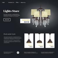 Light store, shop with assortment of lamps website vector