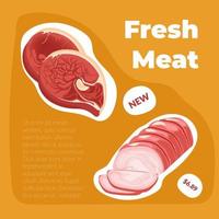 Fresh meat butchers department in shop banner vector