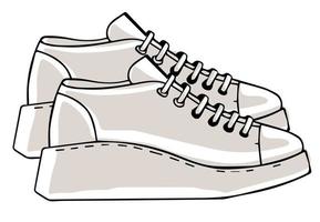 Leather massive sneakers, street style outfit vector