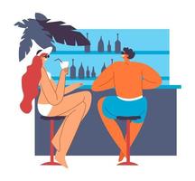 Couple resting at bar by tropical beach seaside vector
