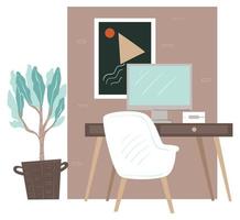 Working place with gadgets, furniture and decor vector