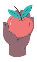 mano sujetando manzana madura, alimentación saludable dieta vector