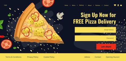 Sing up now for free pizza delivery, website page vector