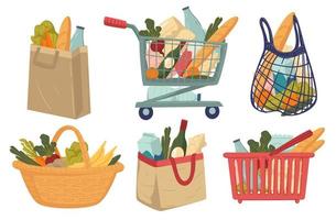 compras comprando productos comestibles en tiendas vector