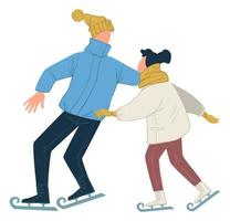 Dad and daughter on skating rink, winter activity vector