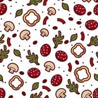 Mushroom and pepper, herbs and spices pattern vector