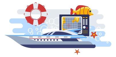 Ship vessel with lifebuoy and navigation screen vector