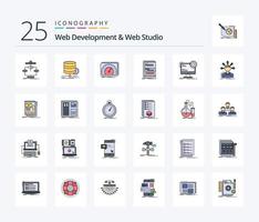 Web Development And Web Studio 25 Line Filled icon pack including page. internet. test. responsive. internet vector