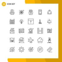 25 símbolos de signos de línea universales de elementos de diseño de vectores editables de teléfonos móviles de limpieza diaria de Android