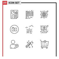 9 Thematic Vector Outlines and Editable Symbols of sun media player usa media settings Editable Vector Design Elements