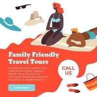 Family friendly travel tours call us website page vector