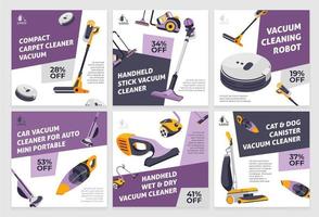 Vacuum cleaner equipemtn, social media post set vector