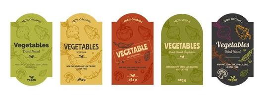 Vegetable soup mix label design set, product badge vector