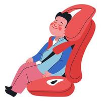 Child boy sleeping in comfy children car seat vector