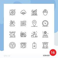 Pictogram Set of 16 Simple Outlines of plant farm pump jack labour helmet Editable Vector Design Elements