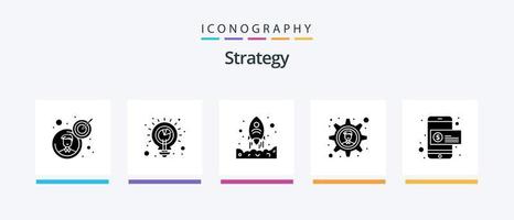 Strategy Glyph 5 Icon Pack Including mobile payment. coin. launching. business solution. brainstorming. Creative Icons Design vector