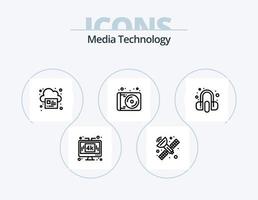 Media Technology Line Icon Pack 5 Icon Design. login. laptop. app. email. app vector