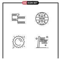 4 User Interface Line Pack of modern Signs and Symbols of filam sunny global world check Editable Vector Design Elements