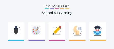 School And Learning Flat 5 Icon Pack Including graduation. world. ruler. knowledge. education. Creative Icons Design vector