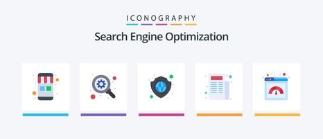 paquete de iconos seo flat 5 que incluye velocidad. página. blindaje. metro. anuncio. diseño de iconos creativos vector