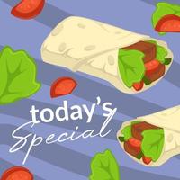 Todays special, wrap with meat and vegetables vector