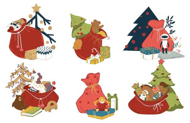 Bags with presents for children on new year xmas