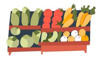 Market shelves with tomatoes and carrots vector