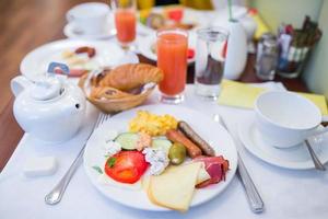 Tasty traditional appetizing yummy breakfast at the restairant photo